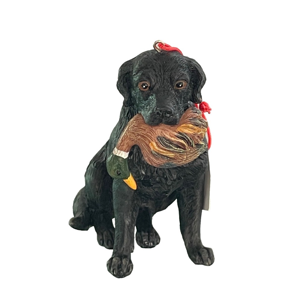 Black Labrador Christmas Ornament 3D Holding Pheasant Hunting 3.5" Tall Rare